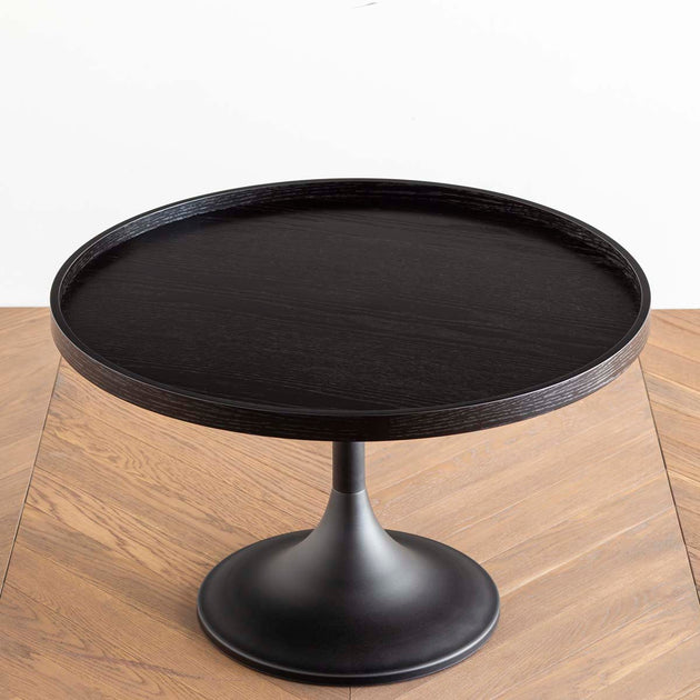 Black Wooden Round Side Table KANADEMONO