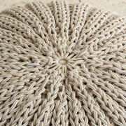 ベージュの綿素材をざっくりと編み上げたモロッコインテリア風の円型クッションL（座面）