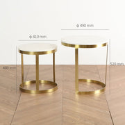 ゴールド脚とホワイトの天板の融合が美しいサイドテーブル（サイズ・寸法詳細）