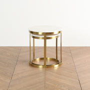 ゴールド脚とホワイトの天板の融合が美しいサイドテーブル（正面・入れ子式）
