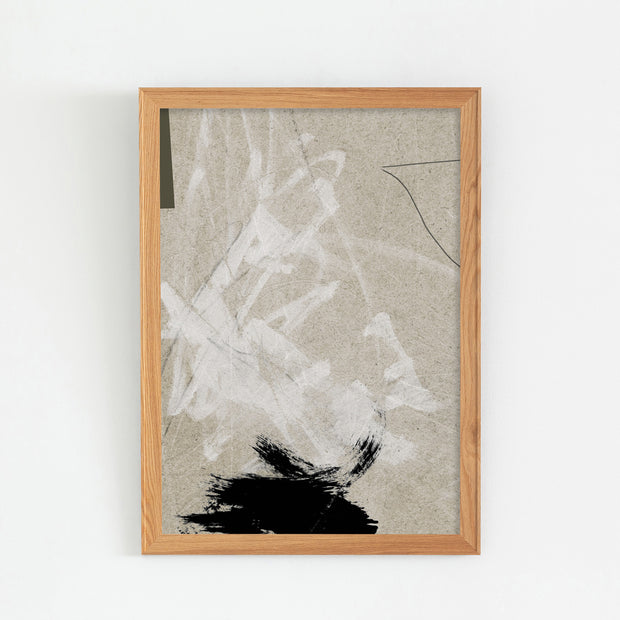 KANADEMONOのモノトーンでラフに描かれた筆のタッチが無骨な印象のモダンアートA1＋ナチュラル木製フレーム