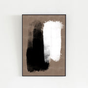 KANADEMONOのブラウンに白と黒の大胆なペイントが空間を引き締めるシックモダンな抽象画アートA1＋ブラックフレーム