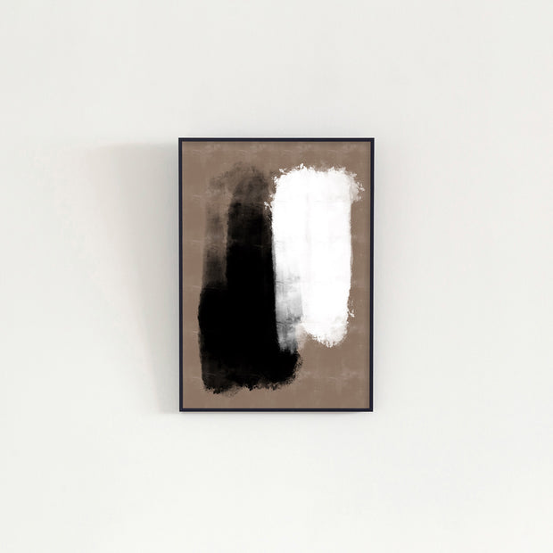 KANADEMONOのブラウンに白と黒の大胆なペイントが空間を引き締めるシックモダンな抽象画アートA2＋ブラックフレーム