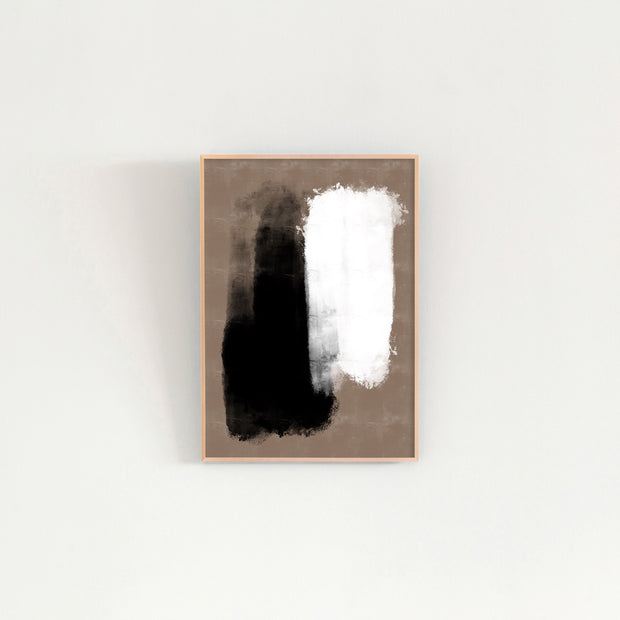 KANADEMONOのブラウンに白と黒の大胆なペイントが空間を引き締めるシックモダンな抽象画アートA2＋ゴールドフレーム