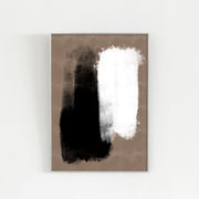 KANADEMONOのブラウンに白と黒の大胆なペイントが空間を引き締めるシックモダンな抽象画アートA1＋シルバーフレーム