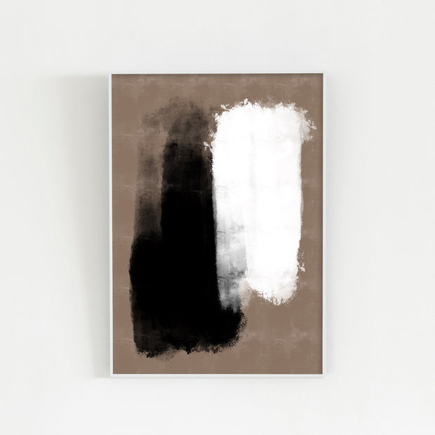 KANADEMONOのブラウンに白と黒の大胆なペイントが空間を引き締めるシックモダンな抽象画アートA1＋ホワイトフレーム