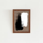 KANADEMONOのブラウンに白と黒の大胆なペイントが空間を引き締めるシックモダンな抽象画アートA2＋ブラウン木製フレーム