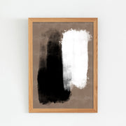 KANADEMONOのブラウンに白と黒の大胆なペイントが空間を引き締めるシックモダンな抽象画アートA1＋ナチュラル木製フレーム