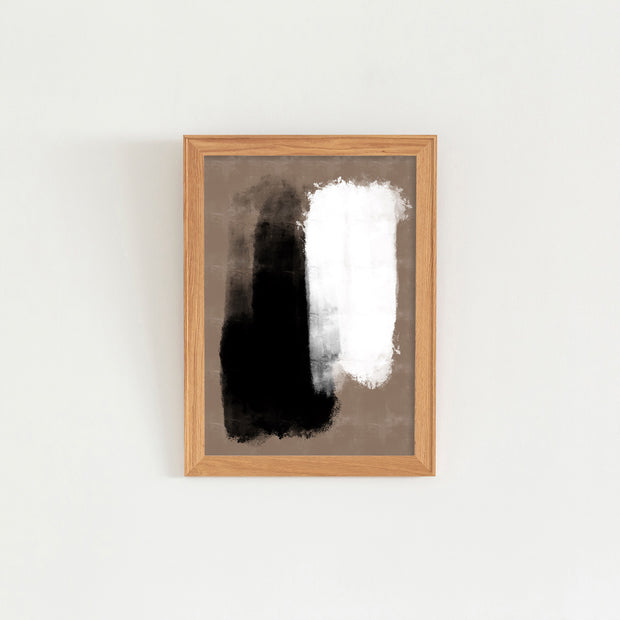 KANADEMONOのブラウンに白と黒の大胆なペイントが空間を引き締めるシックモダンな抽象画アートA2＋ナチュラル木製フレーム