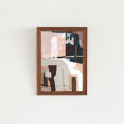 KANADEMONOの淡い配色にアクセントカラーを織り交ぜたモダンな抽象画アートA2＋ブラウン木製フレーム