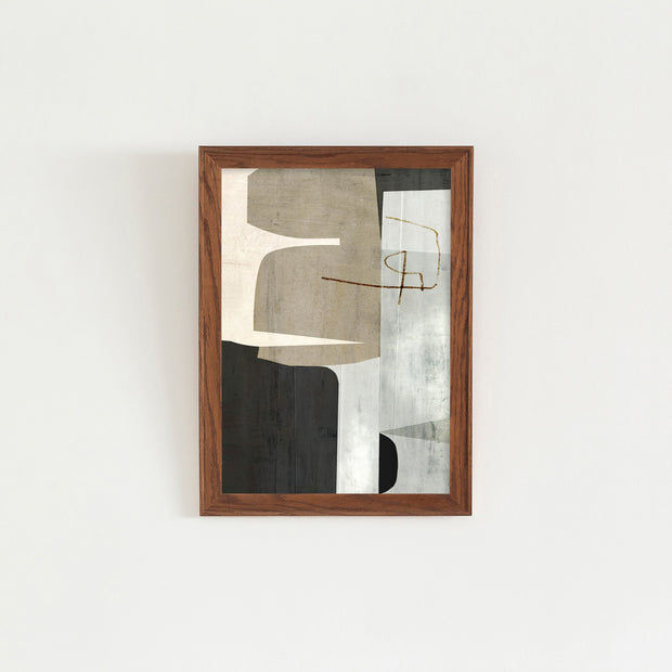 KANADEMONOのブラックやグレーの落ち着いたカラーでまとめたスタイリッシュモダンな抽象画アートA2＋ブラウン木製フレーム
