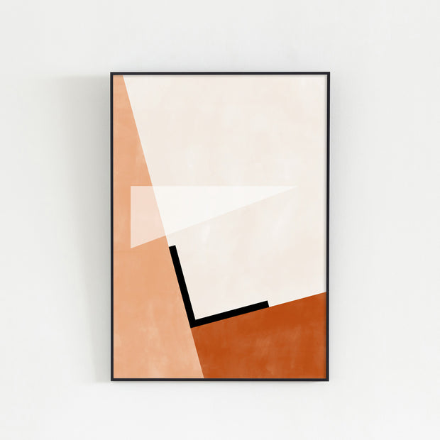 Kanademonoの白×赤×オレンジで描いたモダンブロックアートA１＋ブラックフレーム