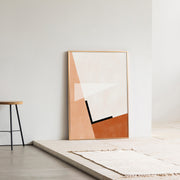 Kanademonoの白×赤×オレンジで描いたモダンブロックアートA１＋ゴールドフレーム（エントランス使用例）