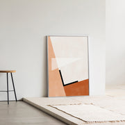 Kanademonoの白×赤×オレンジで描いたモダンブロックアートA１＋シルバーフレーム（エントランス使用例）