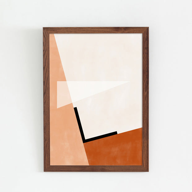 Kanademonoの白×赤×オレンジで描いたモダンブロックアートA１＋ブラウンウッドフレーム
