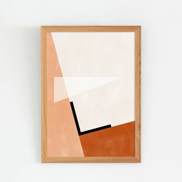 Kanademonoの白×赤×オレンジで描いたモダンブロックアートA1＋ナチュラルウッドフレーム