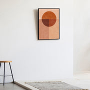 Kanademonoの赤×オレンジの暖色でまとめたモダン抽象画アートA２＋ブラックフレーム（エントランス使用例）