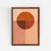 Kanademonoの赤×オレンジの暖色でまとめたモダン抽象画アートA１＋ブラウンウッドフレーム