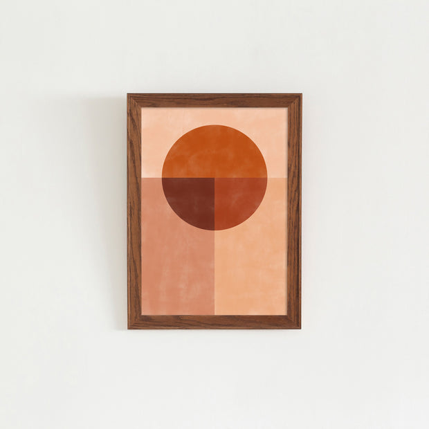 Kanademonoの赤×オレンジの暖色でまとめたモダン抽象画アートA２＋ブラウンウッドフレーム