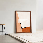 Kanademonoの白×赤×オレンジで描いたモダンブロックアートA１＋ブラウンウッドフレーム（エントランス使用例）