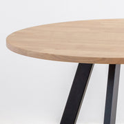 かなでもののラバーウッドの天板とマットブラックの4pinアイアン脚を組み合わせたすっきりとしたデザインの直径100cmのカフェテーブル（天板・脚）