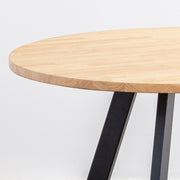 かなでもののラバーウッドの天板とマットブラックの4pinアイアン脚を組み合わせたすっきりとしたデザインの直径100cmのカフェテーブル（天板と脚）