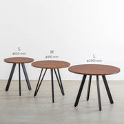 かなでもののチークブラウンの天板とマットブラックの4pinアイアン脚を組み合わせたすっきりとしたデザインのカフェテーブル（サイズ比較画像）