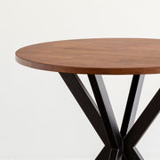 Kanademonoラバーウッド・TeakBrownのラウンド天板とデザイン性の高いXラインの脚を組み合わせたカフェテーブル（天板と脚）
