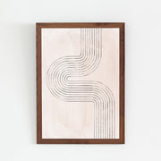 KANADEMONOの描かれる線のカーブがアーティスティックなジオメトリックアートA1+木製フレームブラウン