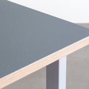 KANADEMONOのリノリウムAsh天板にCloudカラーのスクエアスチール脚を組み合わせたテーブル（天板エッジ）
