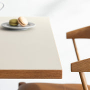 Kanademonoリノリウム Mushroomのスクエア天板とデザイン性の高いXラインの脚を組み合わせたカフェテーブルの使用例3