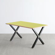 KanademonoのリノリウムSpringGreen天板にマットクリア塗装仕上げのＸライン鉄脚を組み合わせたテーブル