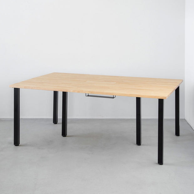 THE TABLE / ラバーウッド ナチュラル × Black Steel × W150 - 200cm D80 - 120cm　配線トレー付き