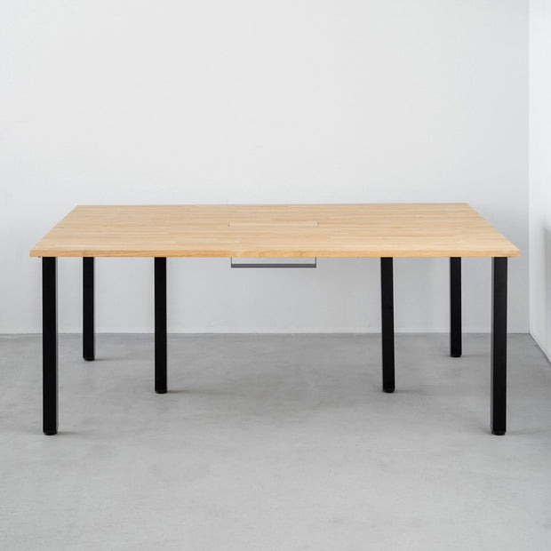 THE TABLE / ラバーウッド ナチュラル × Black Steel × W150 - 200cm D80 - 120cm　配線トレー付き