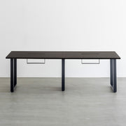 THE TABLE / ラバーウッド ブラックブラウン × Black Steel × W181 - 300cm　配線トレー付き