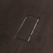 Kanademonoの配線孔BROCK＆TRAY付きの特寸サイズのラバーウッド天板ブラックブラウンとブラックの角柱鉄脚を組み合わせた大型テーブル（BLOCK3)