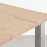KANADEMONOのラバーウッドナチュラル天板とスクエアバー型ステンレス脚を組み合わせたシンプルなテーブル（天板）
