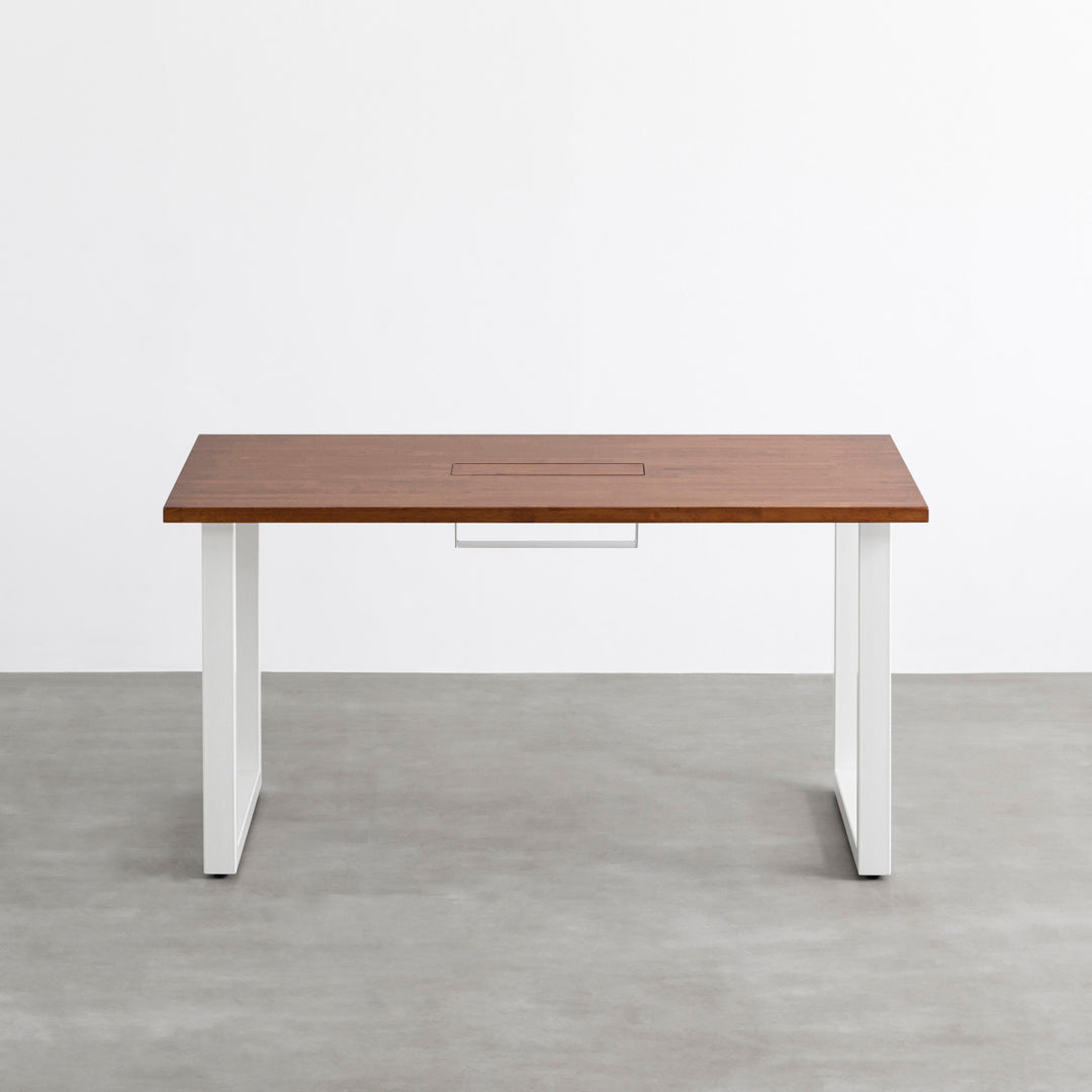 THE TABLE / ラバーウッド ブラウン × White Steel 配線トレー付き