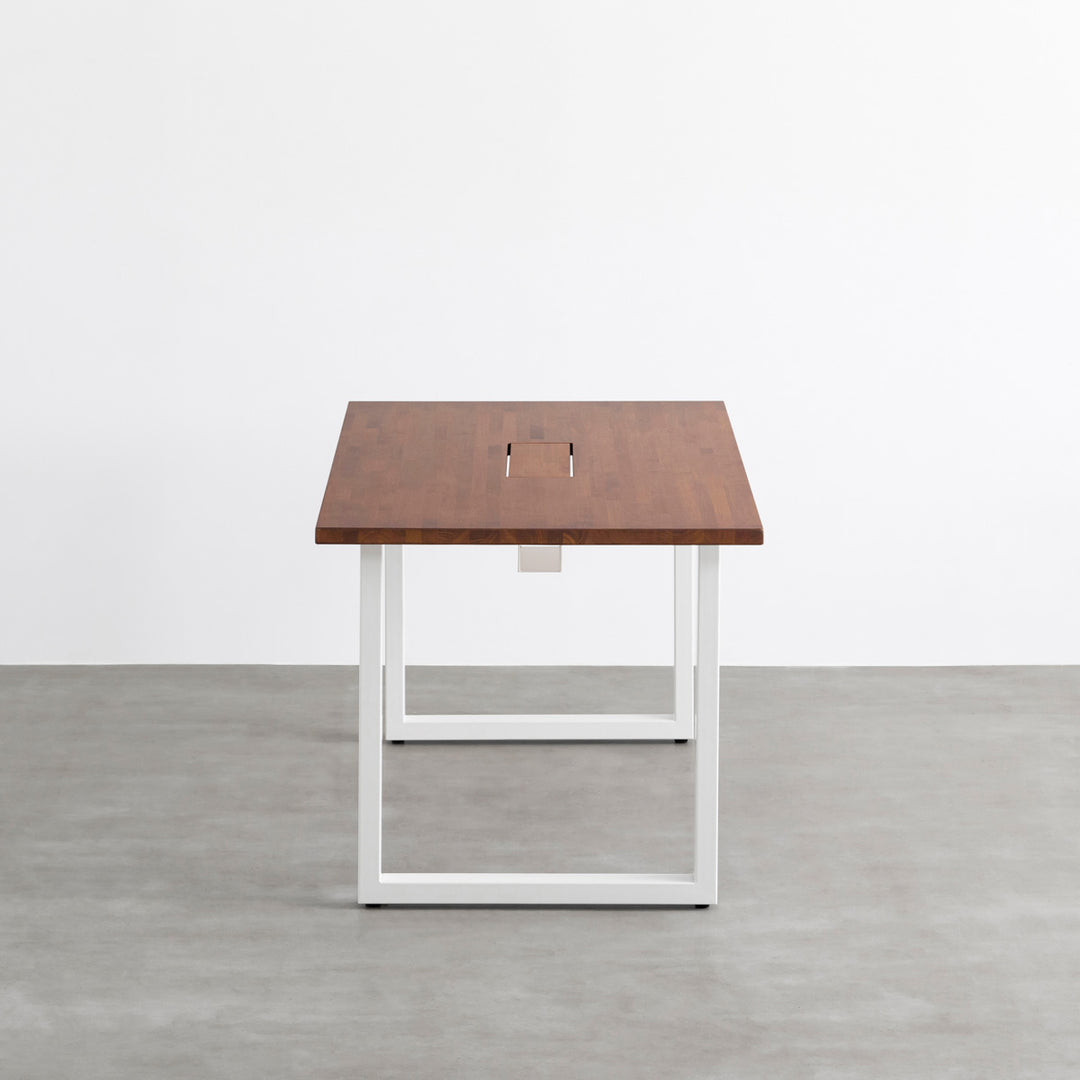 THE TABLE / ラバーウッド ブラウン × White Steel 配線トレー付き