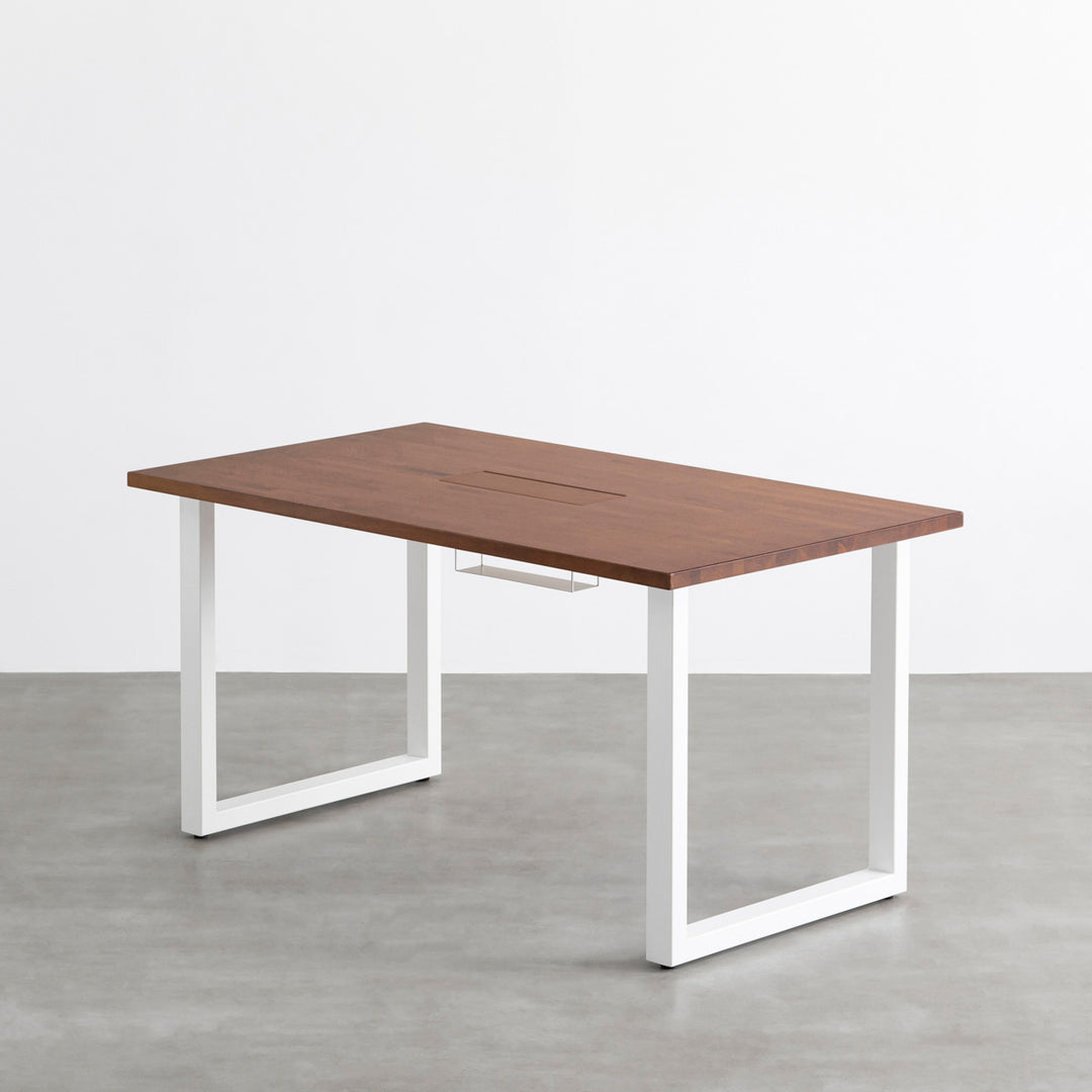 THE TABLE / ラバーウッド ブラウン × White Steel 配線トレー付き