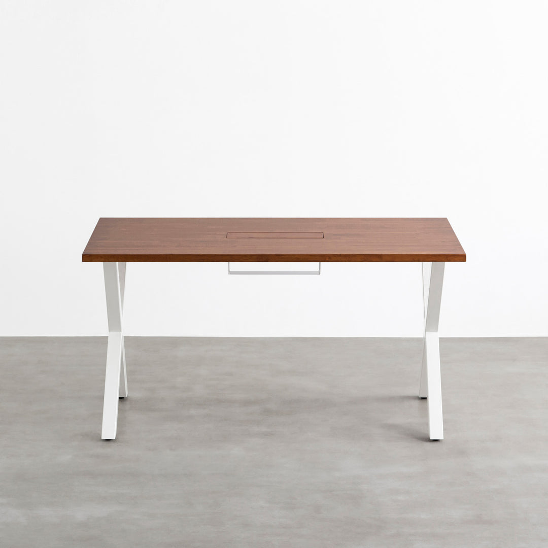 THE TABLE / ラバーウッド ブラウン × White Steel 配線トレー付き