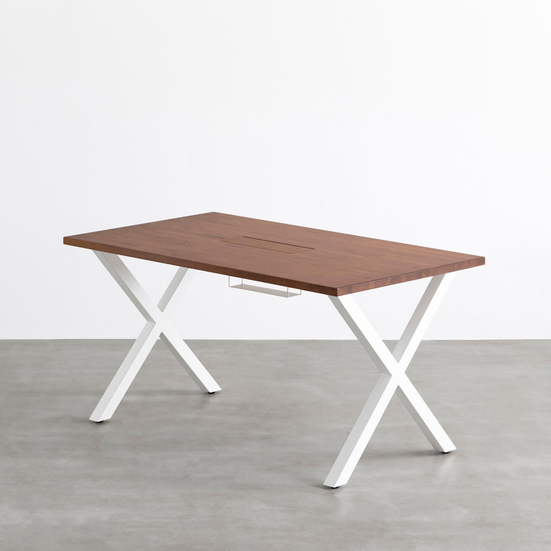 THE TABLE / ラバーウッド ブラウン × White Steel 配線トレー付き