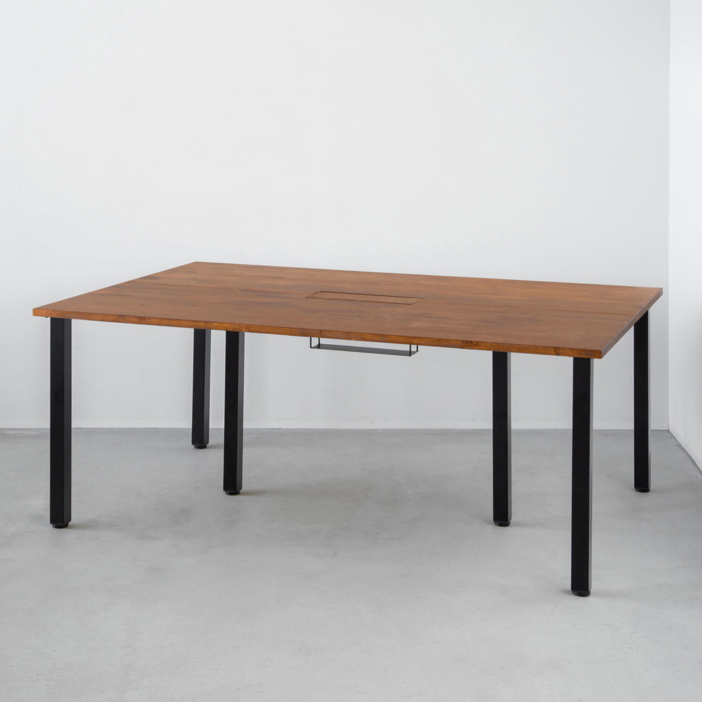 THE TABLE / ラバーウッド ブラウン × Black Steel × W150 - 200cm D80 - 120cm　配線トレー付き