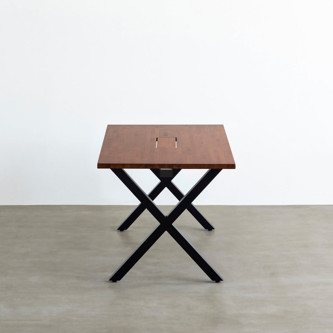 THE TABLE / ラバーウッド ブラウン × Black Steel 配線トレー付き