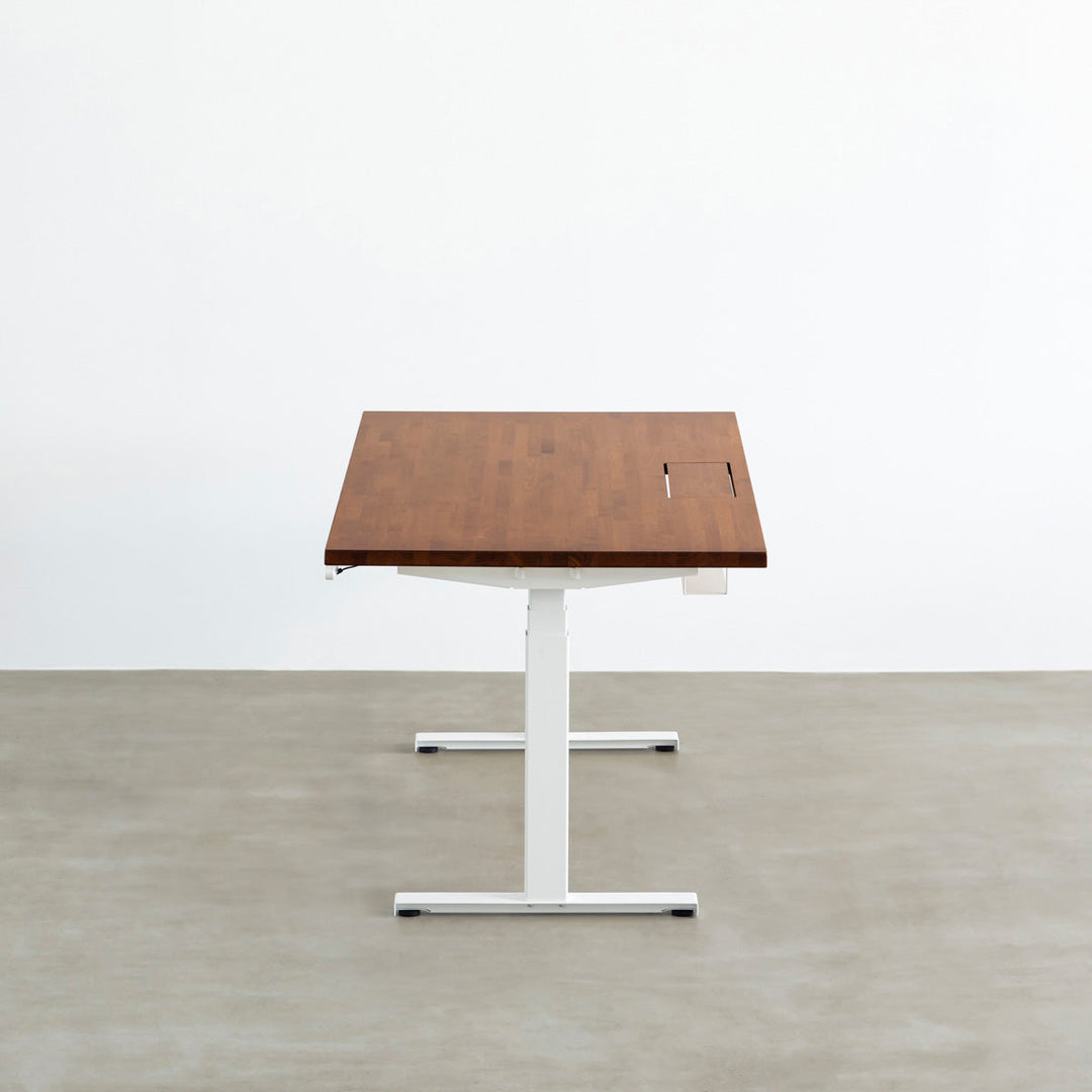 THE TABLE / ラバーウッド ブラウン × スマート電動昇降脚 配線トレー