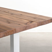 かなでもののヴィンテージ風杉無垢とホワイトのIライン鉄脚を組み合わせたシンプルモダンなテーブル（天板クローズ）