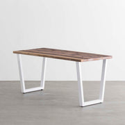 かなでもののヴィンテージ風杉無垢とホワイトのトラペゾイド鉄脚を組み合わせたシンプルモダンなテーブル