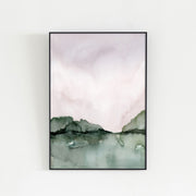 Kanademonoのベージュ×モスグリーンで描いた水彩抽象画アートA1＋ブラックフレーム