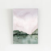 Kanademonoのベージュ×モスグリーンで描いた水彩抽象画アートA1＋ホワイトフレーム