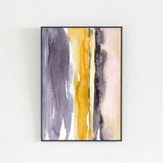 Kanademonoのグレー×暖色カラーをストライプ状に描いた水彩抽象画A１＋ブラックフレーム
